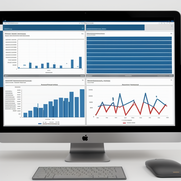 Business analytics dashboard on a computer screen showing trade show ROI metrics, lead conversion charts, and performance graphs illustration