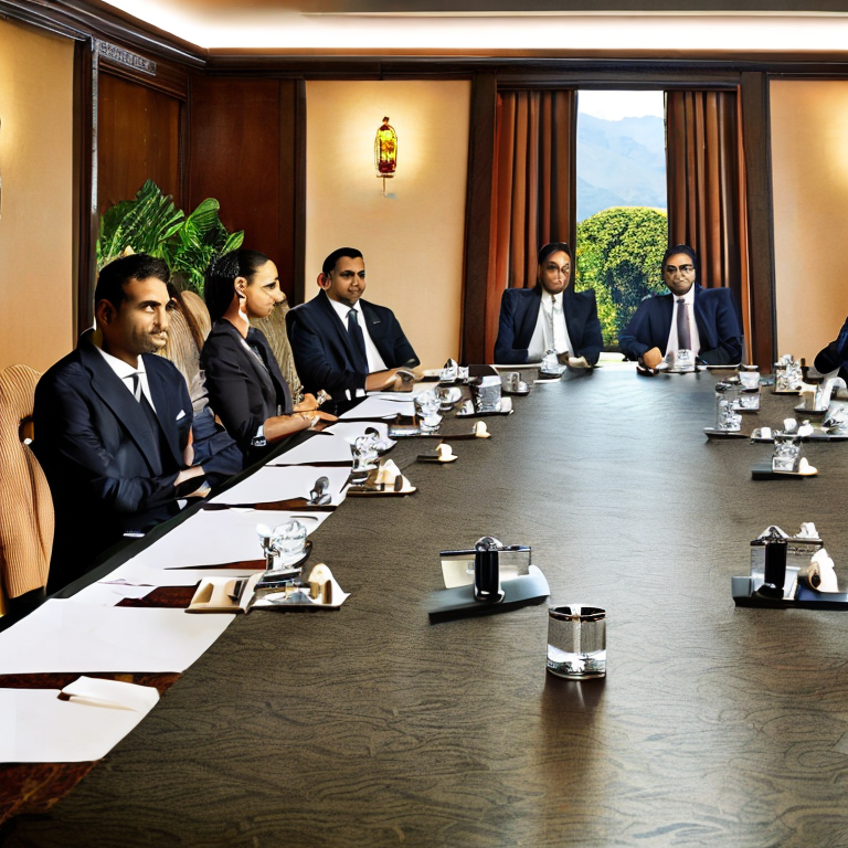Business meeting in progress at Taj Coromandel's boardroom illustration