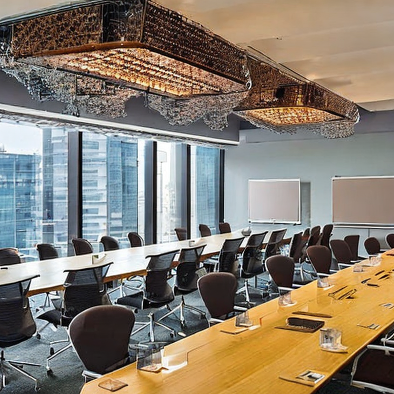 Modern conference room setup at Radisson Blu with city views illustration