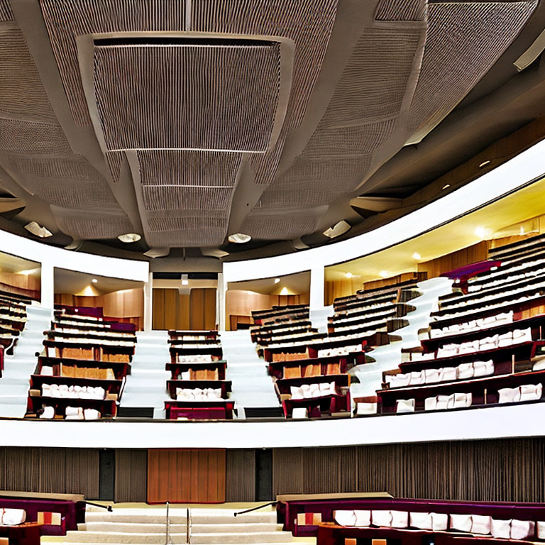Modern auditorium at Anna Centenary Library with tiered seating illustration