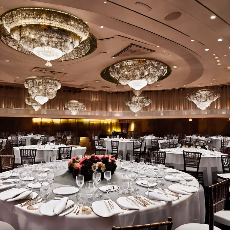 Elegant corporate dinner setup at Hyatt Regency ballroom illustration
