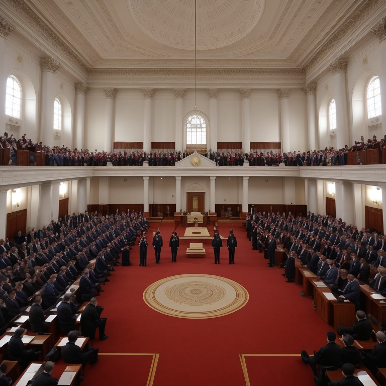 Government building or official ceremony related to MICE policy announcement illustration